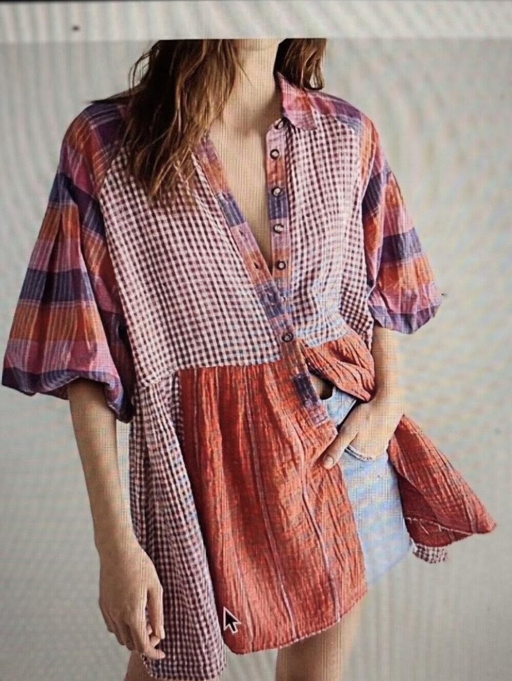 WE THE FREE Patchwork Button-Up Tunic